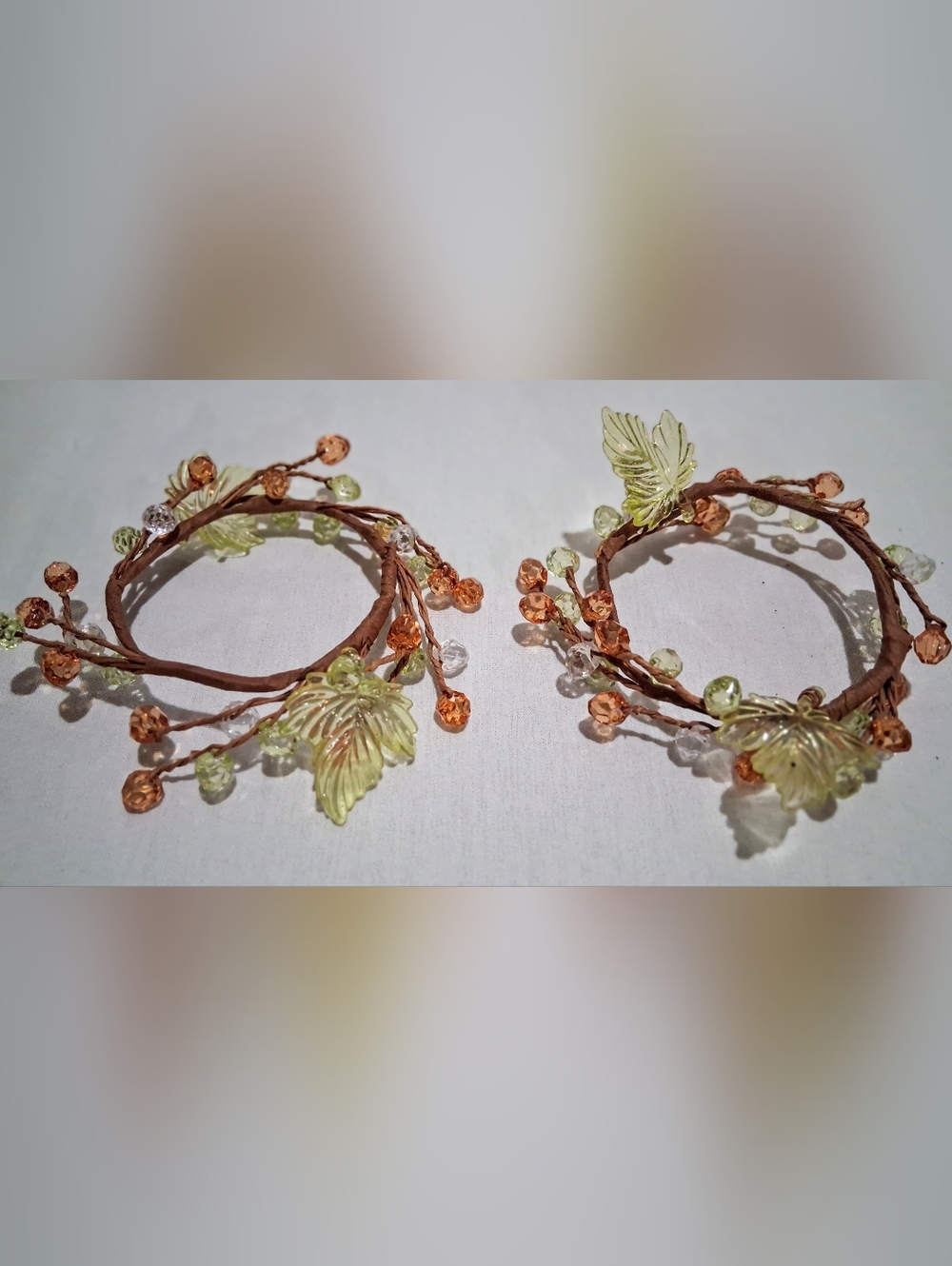 Vintage Wood Rings w/ Acrylic Beads & Leaves - Votive or Napkin